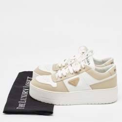Pre Owned Prada White/Beige Leather Downtown Bold Platform Low Top Sneakers Size 39