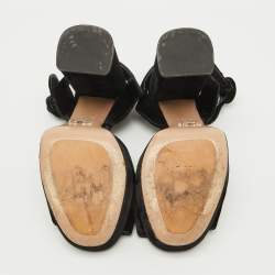 Prada Black Velvet Block Heel Platform Ankle Strap Sandals Size 38