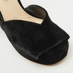 Prada Black Velvet Block Heel Platform Ankle Strap Sandals Size 38
