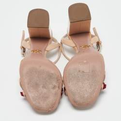 Prada Beige/Red Patent Leather Bow Ankle Strap Sandals Size 38