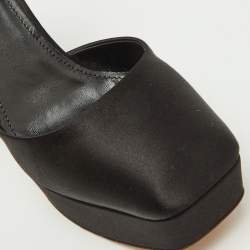 Prada Black Satin Square Toe Platform Ankle Strap Sandals Size 38.5