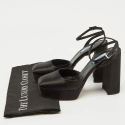 Prada Black Satin Square Toe Platform Ankle Strap Sandals Size 38.5