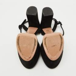 Prada Black Suede Round Toe Platform Ankle Strap Sandals Size 38.5