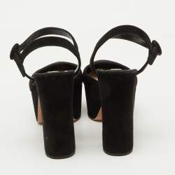 Prada Black Suede Round Toe Platform Ankle Strap Sandals Size 38.5