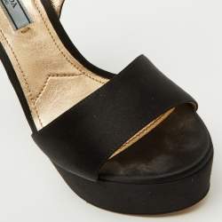 Prada Black Satin Crystal Embellished Ankle Strap Platform Sandals Size 38