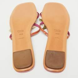Prada Multicolor Leather Flower Appliqué Flat Slide Sandals Size 38.5