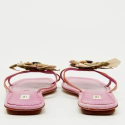 Prada Multicolor Leather Flower Appliqué Flat Slide Sandals Size 38.5