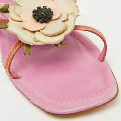 Prada Multicolor Leather Flower Appliqué Flat Slide Sandals Size 38.5