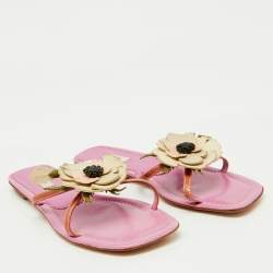 Prada Multicolor Leather Flower Appliqué Flat Slide Sandals Size 38.5
