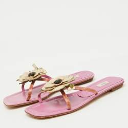 Prada Multicolor Leather Flower Appliqué Flat Slide Sandals Size 38.5