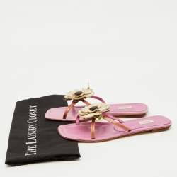 Prada Multicolor Leather Flower Appliqué Flat Slide Sandals Size 38.5