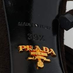 Prada Dark Brown Suede Fringe T-Strap Sandals Size 39.5