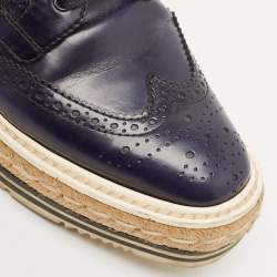 Pre Owned Prada Blue Brogue Leather Derby Lace Up Espadrille Sneakers Size 36