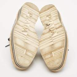 Pre Owned Prada Blue Brogue Leather Derby Lace Up Espadrille Sneakers Size 36