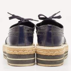 Pre Owned Prada Blue Brogue Leather Derby Lace Up Espadrille Sneakers Size 36