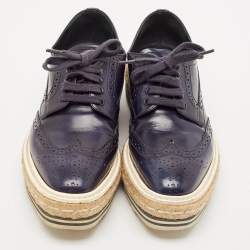 Pre Owned Prada Blue Brogue Leather Derby Lace Up Espadrille Sneakers Size 36