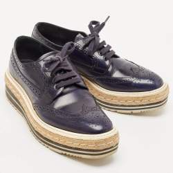 Pre Owned Prada Blue Brogue Leather Derby Lace Up Espadrille Sneakers Size 36
