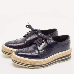 Pre Owned Prada Blue Brogue Leather Derby Lace Up Espadrille Sneakers Size 36