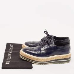 Pre Owned Prada Blue Brogue Leather Derby Lace Up Espadrille Sneakers Size 36