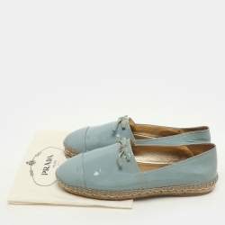 Prada Soft Blue Patent Leather Espadrille Flats Size 39