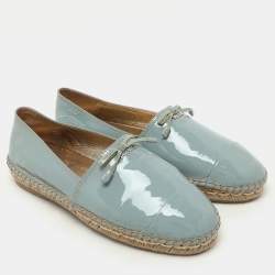 Prada Soft Blue Patent Leather Espadrille Flats Size 39