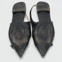 Pre Owned Prada Black Patent Leather Slingback Flats Size 37.5