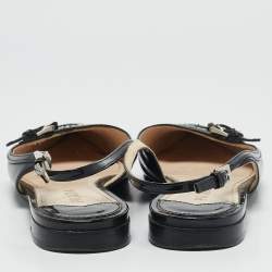Pre Owned Prada Black Patent Leather Slingback Flats Size 37.5