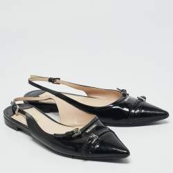 Pre Owned Prada Black Patent Leather Slingback Flats Size 37.5