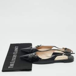 Pre Owned Prada Black Patent Leather Slingback Flats Size 37.5