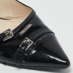 Pre Owned Prada Black Patent Leather Slingback Flats Size 37.5