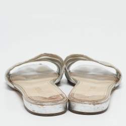Prada Silver Leather and Mesh Flat Slides Size 40.5