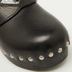 Prada Black Leather Triangle Logo Studded Platform Clogs Size 38