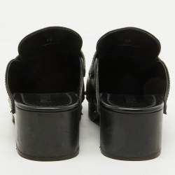 Prada Black Leather Triangle Logo Studded Platform Clogs Size 38