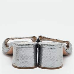 Prada Silver Snakeskin Embossed Leather Slide Sandals Size 39