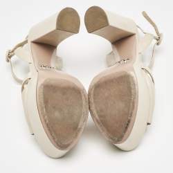 Prada Beige Patent Leather Platform Ankle Strap Sandals Size 39.5