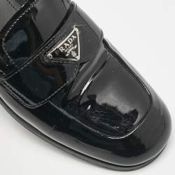 Pre Owned Prada Black Patent Leather Slip On Loafers Size 39