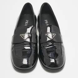 Pre Owned Prada Black Patent Leather Slip On Loafers Size 39