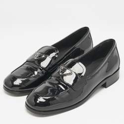 Pre Owned Prada Black Patent Leather Slip On Loafers Size 39