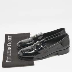 Pre Owned Prada Black Patent Leather Slip On Loafers Size 39