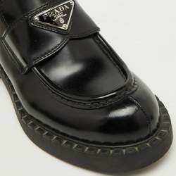 Prada Black Leather Triangle Logo Monolith Platform Loafers Size 37