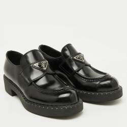Prada Black Leather Triangle Logo Monolith Platform Loafers Size 37