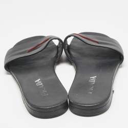 Prada Black Leather Slide Flat Sandals Size 39