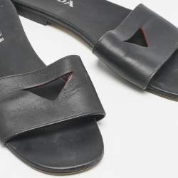 Prada Black Leather Slide Flat Sandals Size 39