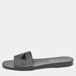 Prada Black Leather Slide Flat Sandals Size 39