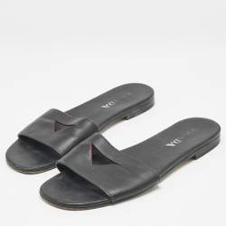 Prada Black Leather Slide Flat Sandals Size 39