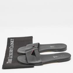 Prada Black Leather Slide Flat Sandals Size 39