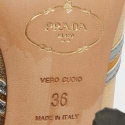 Prada Metallic Gold  Leather Peep Toe Crystal Embellished Heel Pumps Size 36