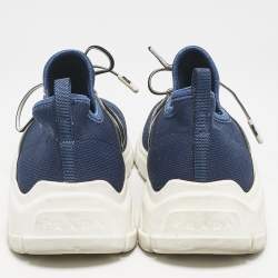 Prada Blue/Black Knit Fabric and Leather XY Logo Low Top Sneakers Size 38