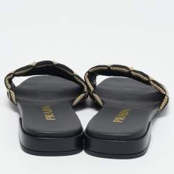 مملوكة مسبقًا Prada Black/Cream Canvas Symbole Slide Flats Size 37