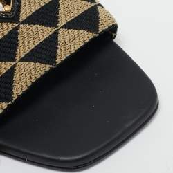 مملوكة مسبقًا Prada Black/Cream Canvas Symbole Slide Flats Size 37